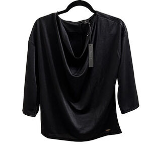 NWT Tahari Black Shimmery Cowl Neck Top Size Large
